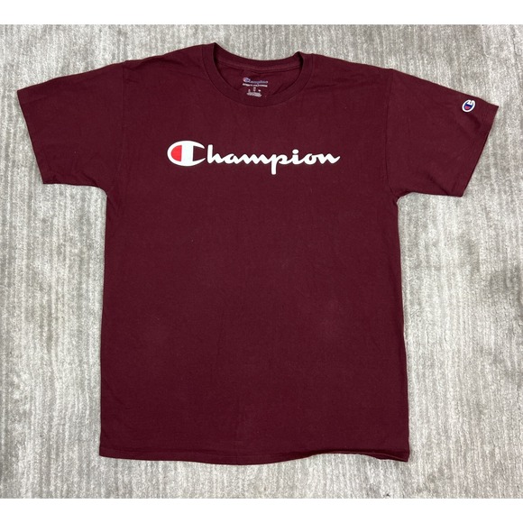 Champion Shirt Mens Medium Red Shortsleeve‎ Spell Out Logo Casual - Picture 1 of 9